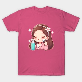 Girl applying skincare cute kawaii T-Shirt